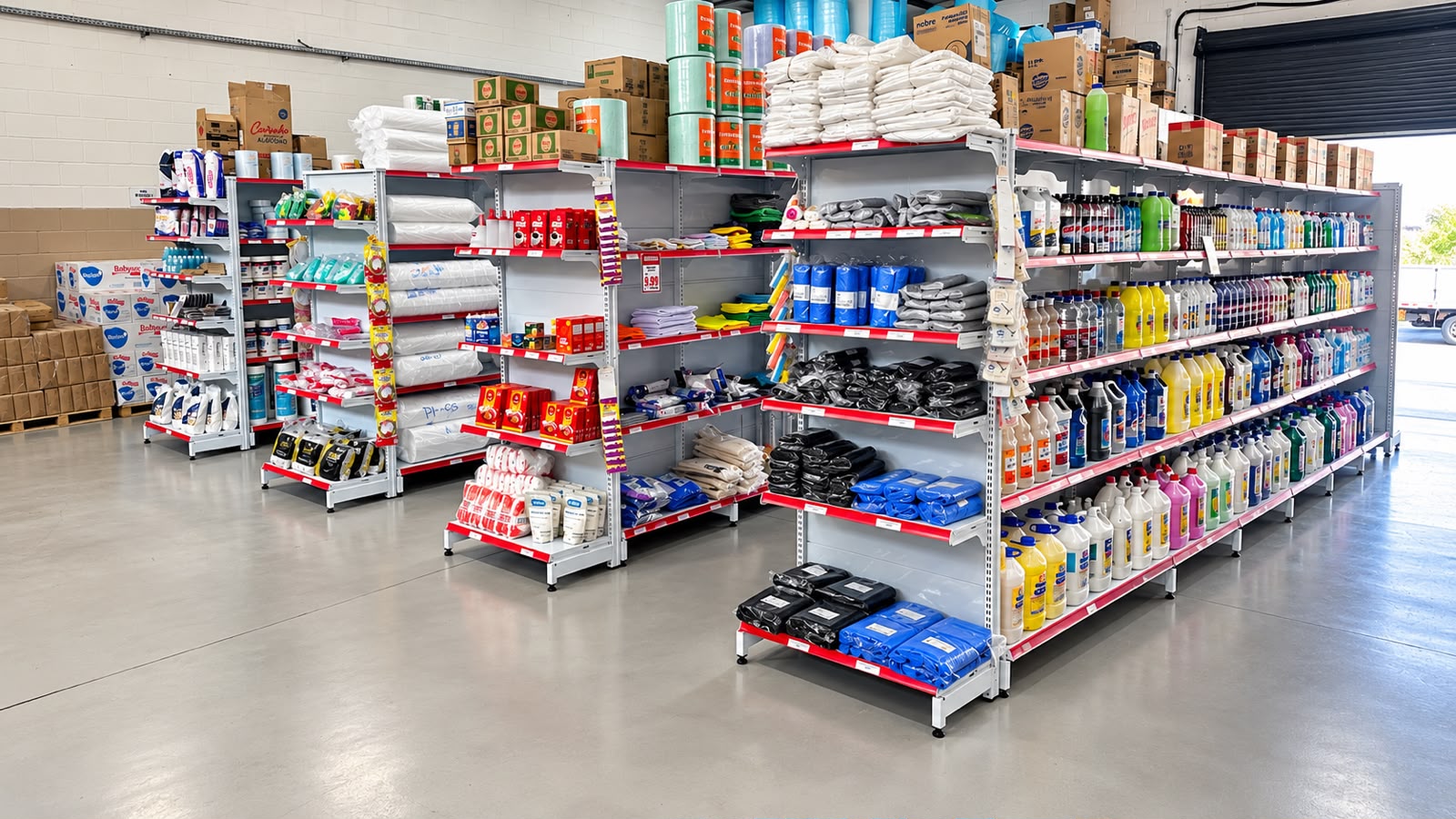 Variedade de produtos no interior da EMBMAX
